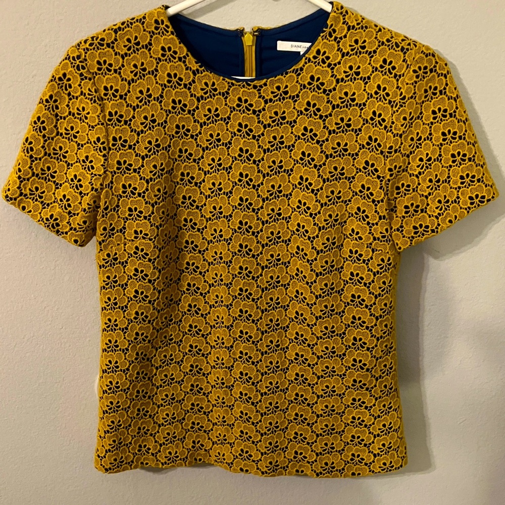 Diane Von Furstenberg Cindy Acorn Lace Blouse Yellow